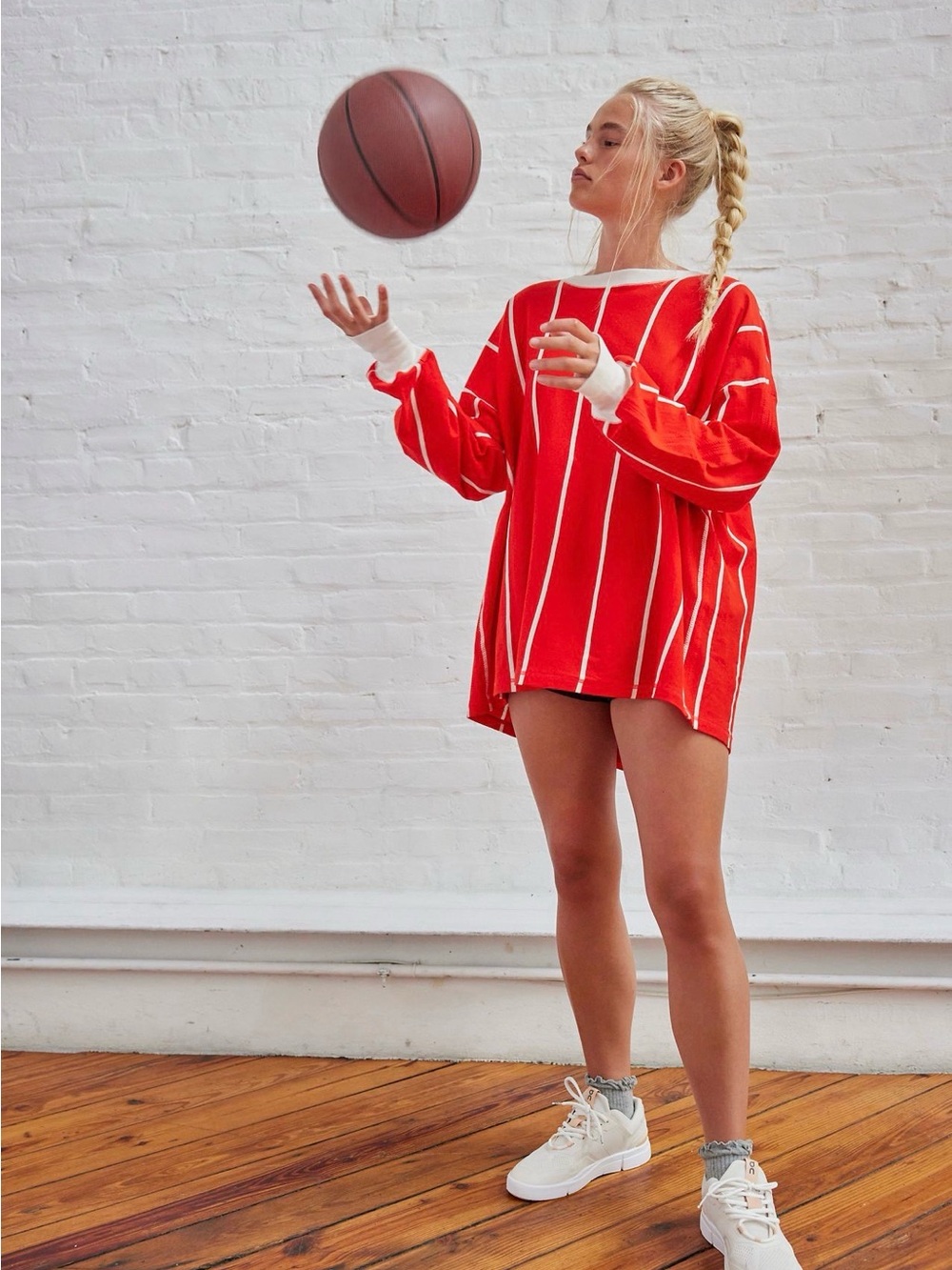 Free People Red & White Striped Oversized top